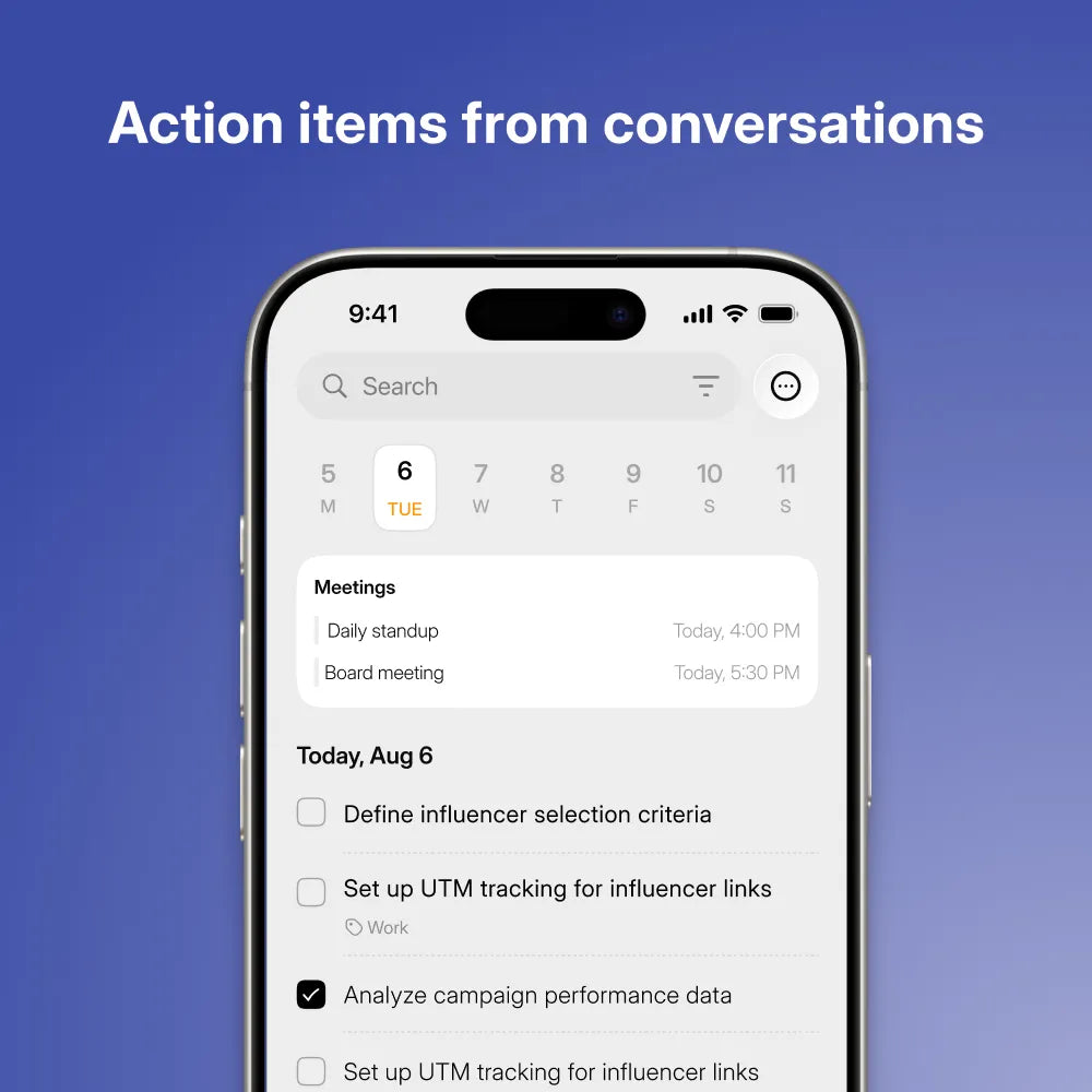 Pocket AI action items extracted from a conversation