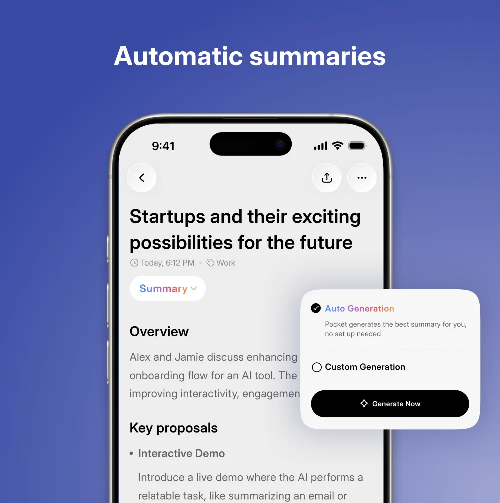 Pocket AI app automatic meeting summaries
