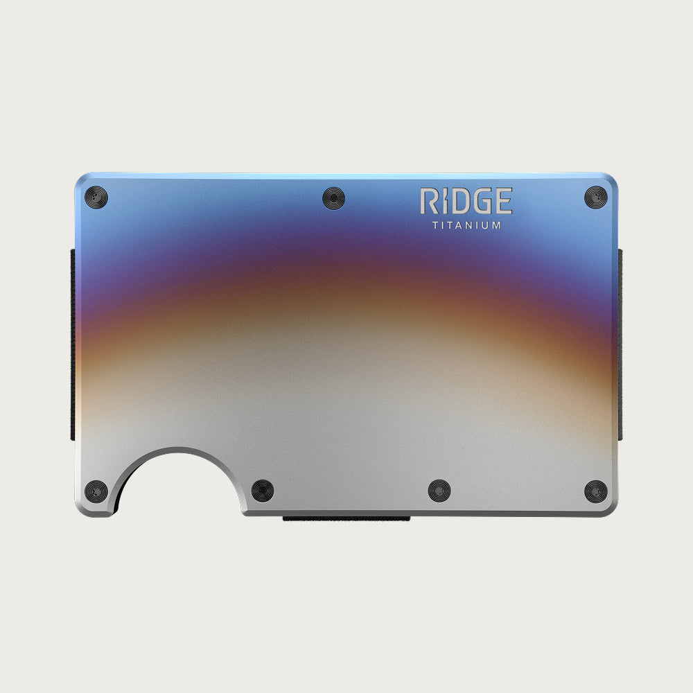 Ridge Wallet in burnt titanium with rainbow heat-treated finish